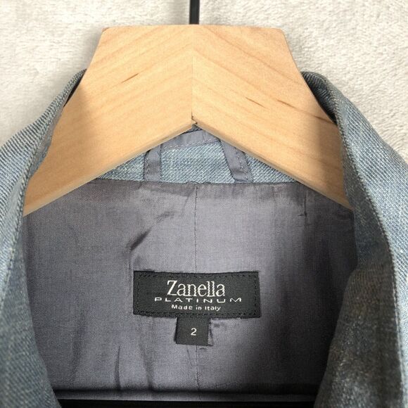 ZANELLA Platinum Loro Piana Linen Silk Wool Blazer Sz 2 Blue Jacket Career Italy - Picture 4 of 15